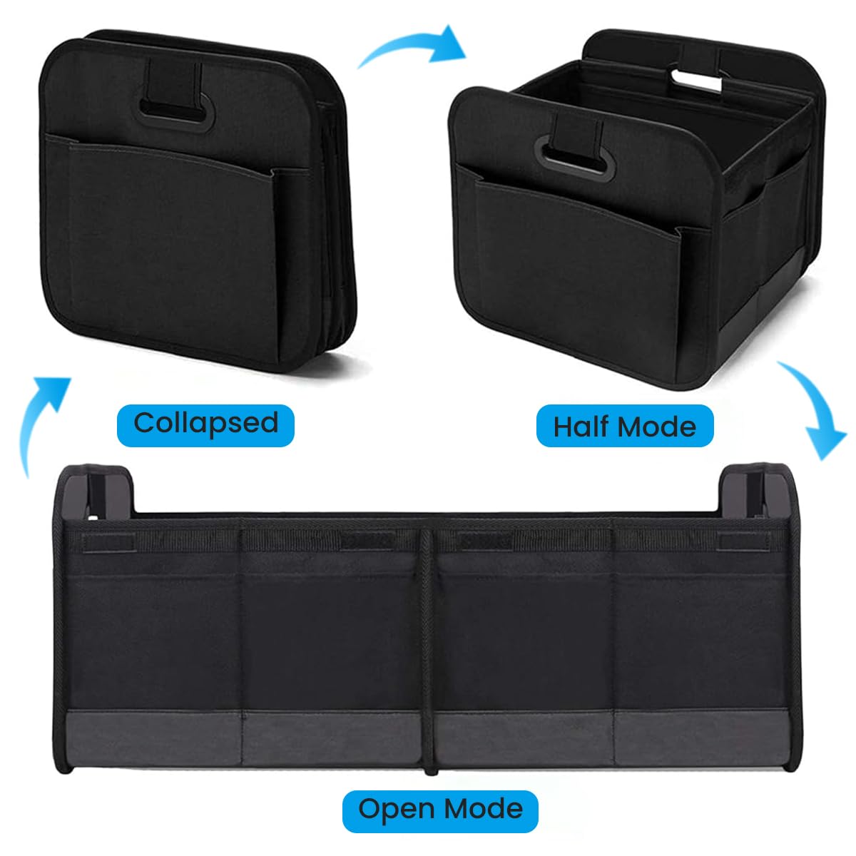 STHIRA Car Boot Organizer for Car and Home Use with Dual Handles and 56x40x26cm Compartments | Foldable 600D Oxford Storage Box