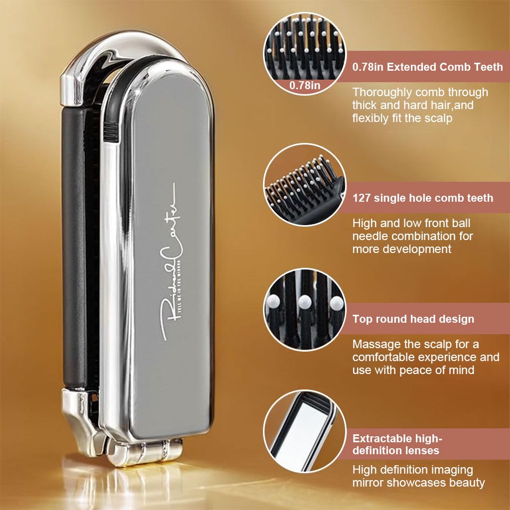 MAYCREATE Mini Hair Brush with Mirror for Travel and Purse featuring Foldable Design | Ideal for Women and Kids