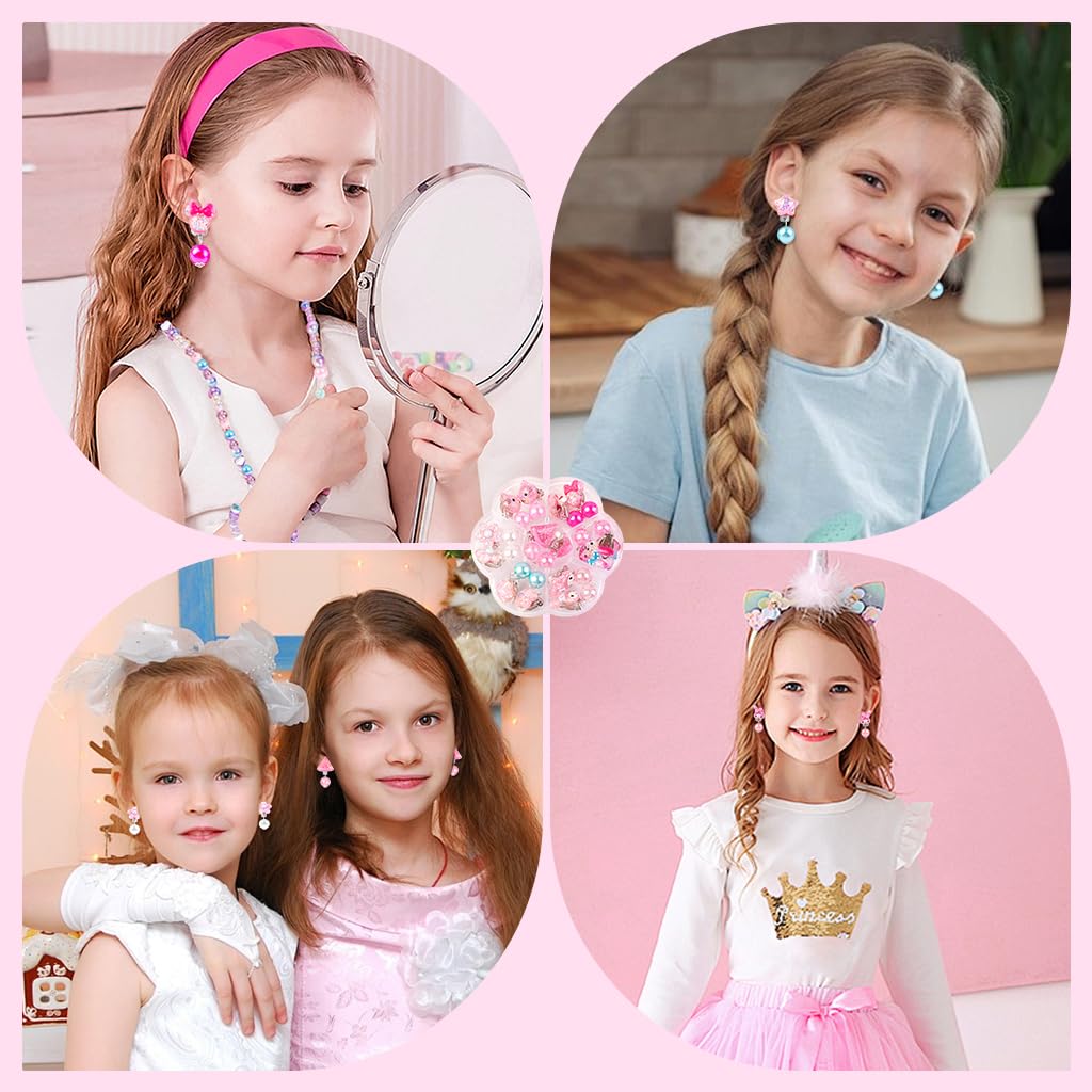 PATPAT Girls Clip On Earrings Set for Dress Up with 7 Pairs Resin Designs | Non Piercing Jewelry