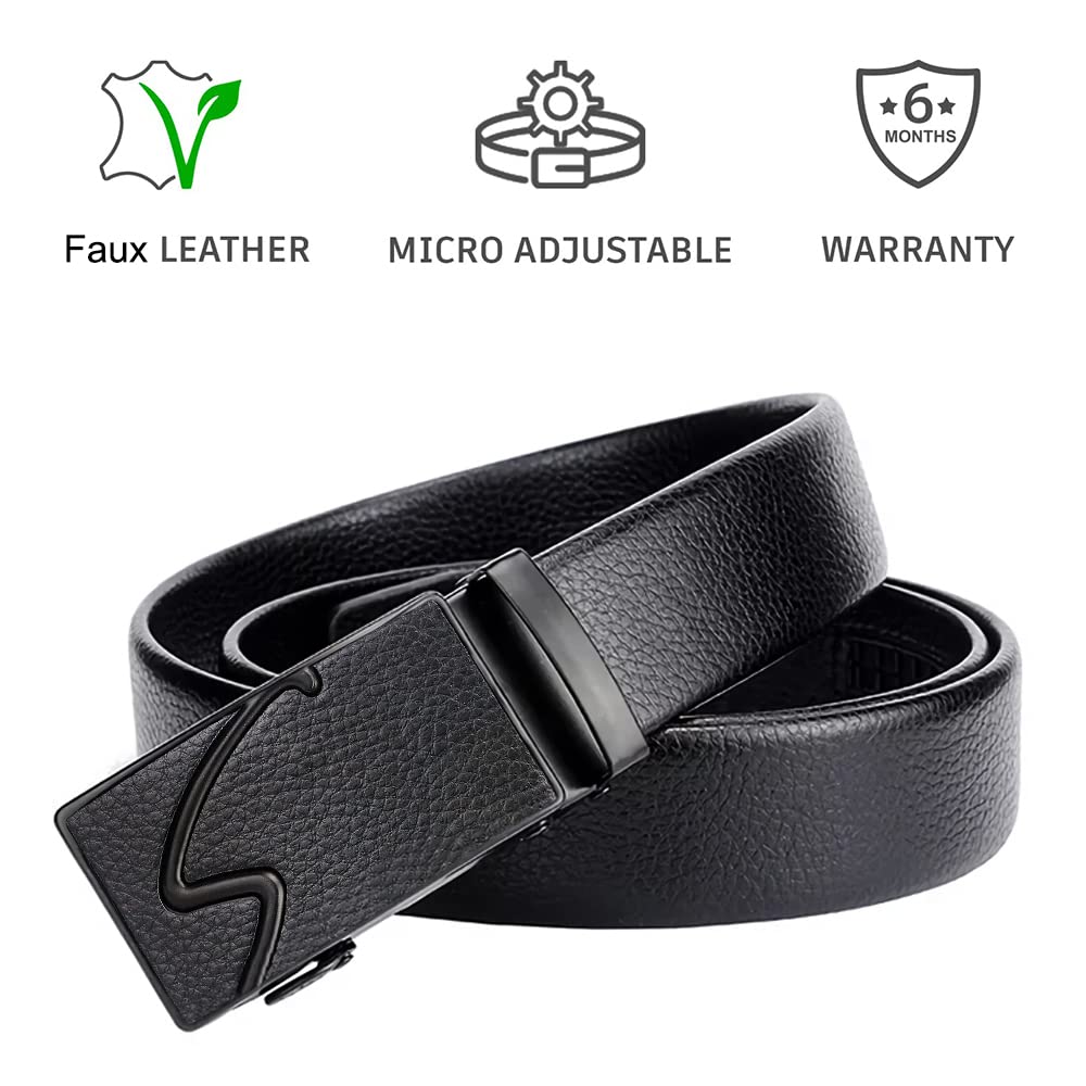 GUSTAVE Men's Belt for Business and Casual Wear featuring Automatic Button Buckle | PU Leather Black 120cm Adjustable