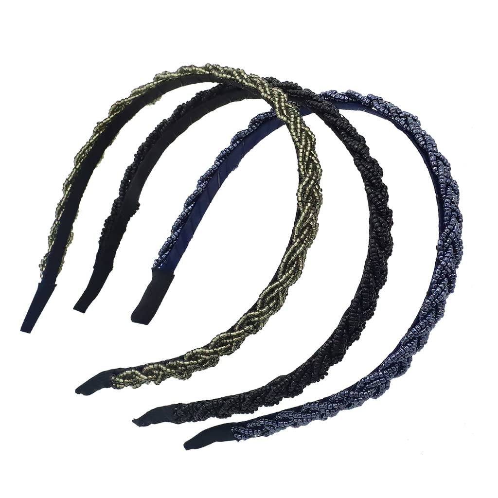 MAYCREATE Hair Hoop Set for Daily Wear featuring 3 Braided Beaded Designs | Women Gift