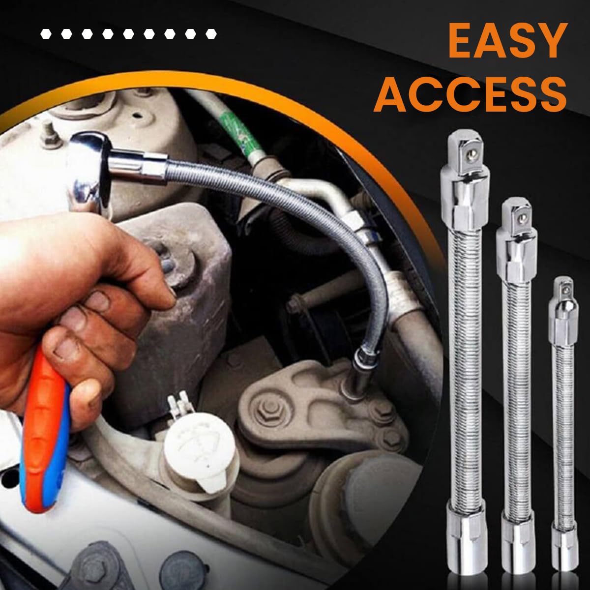 Serplex Electric Wrench Sleeve Set for Tight Spaces with Ball Detent Adapter and Carbon Steel | 3Pcs 1/2in 10in 1/4in 6in 3/8in 8in Extension Rods