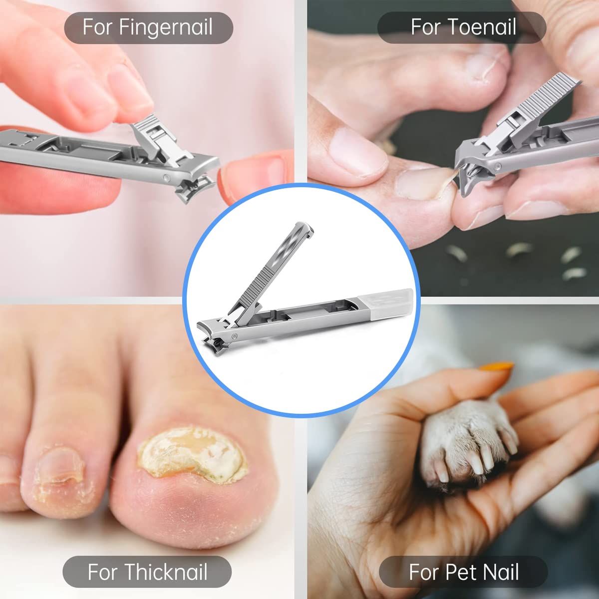 MAYCREATE® Dual Head Nail Cutter For Men Stainless Steel Nail Clipper for Thick Nail Toenail Wide Open with Safety Lock Travel Nail Clipper File Set with Storage Case