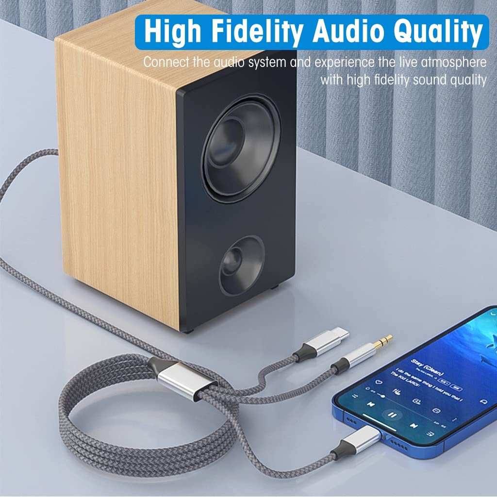 Verilux 3 in 1 Aux Cable for Car and Speakers with 1.2m Nylon Braid | Type C and Lightning