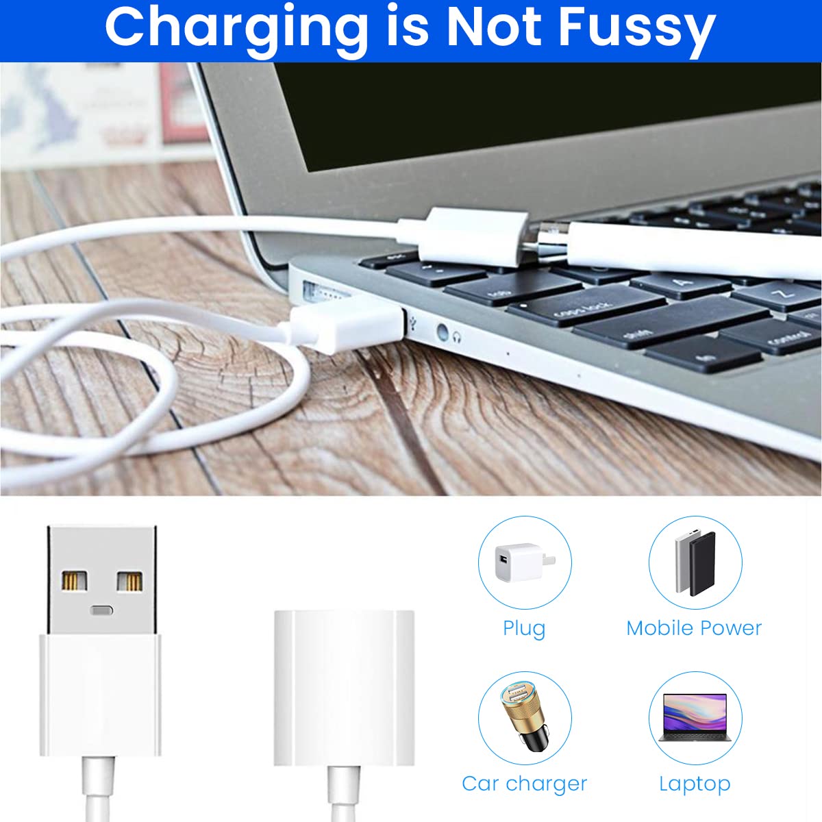 Zeitel Charging Adapter Cable for Apple Pencil 1st Gen with Flexible PVC Connector 1 m White