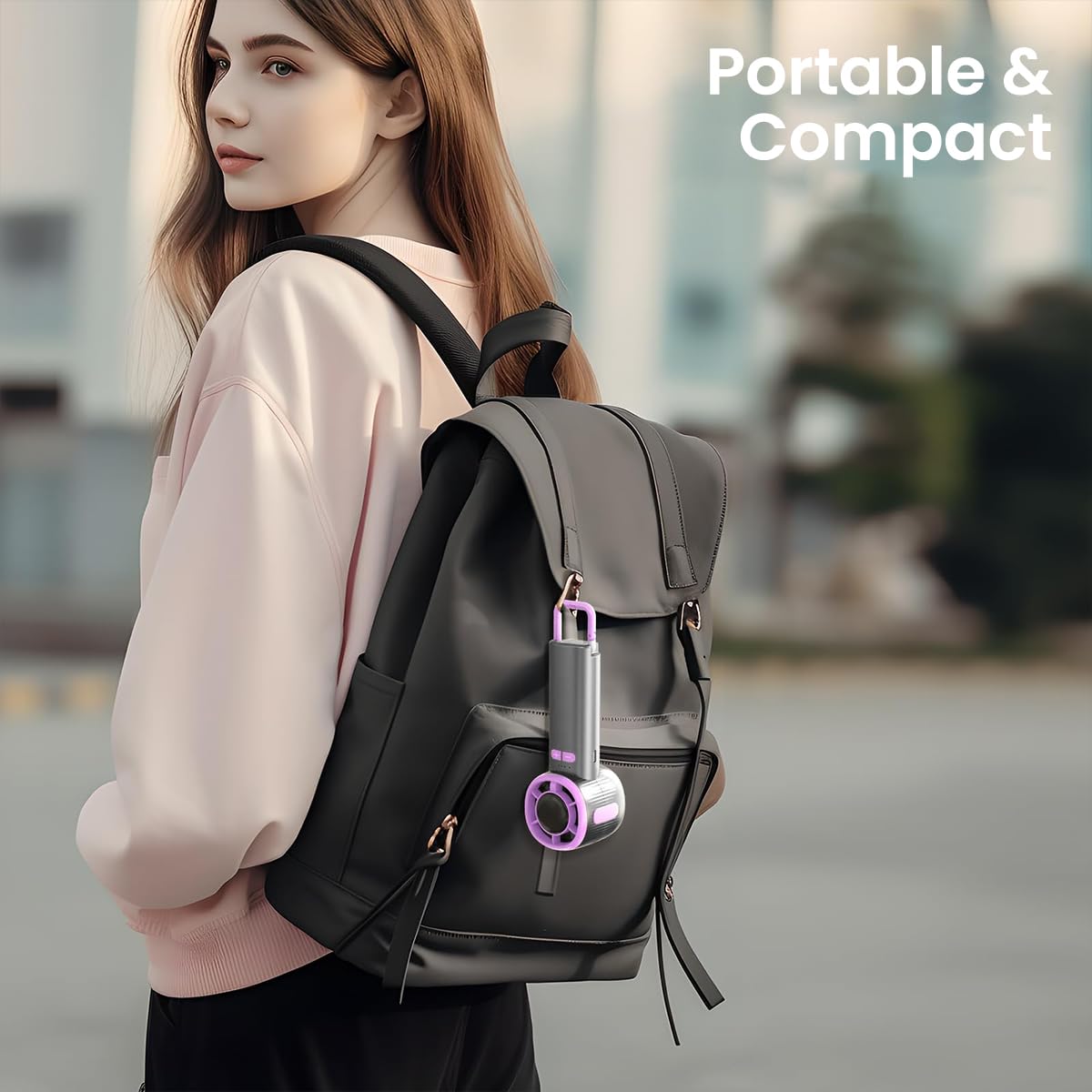 Verilux USB Handheld Fan for Travel and Hiking with 6.4x15.2cm Compact Design | Stepless Airflow & Digital Display