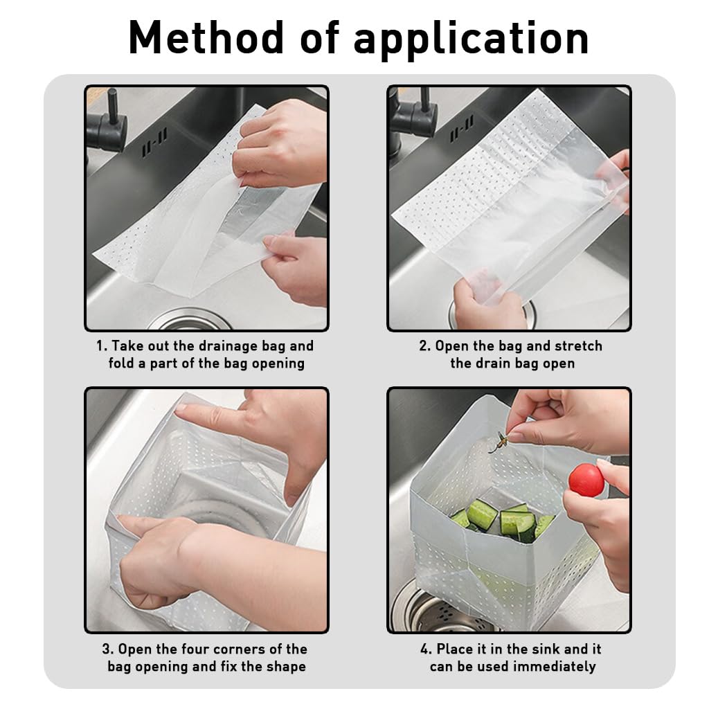 ZIBUYU Stand Up Filter Bags for Sink Straining featuring Hands Free Design and Reusable PE Mesh 60Pcs