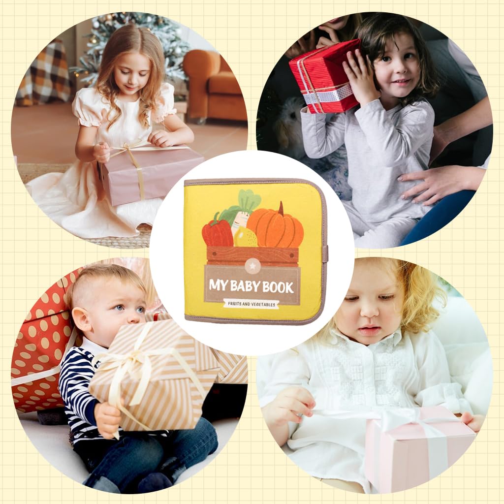 SNOWIE SOFT Baby Busy Book for Early Learning with Squeaky Toy and 21.5x21 cm Fabric Pages | Travel-Friendly Quiet Book for Toddlers 6–24 Months