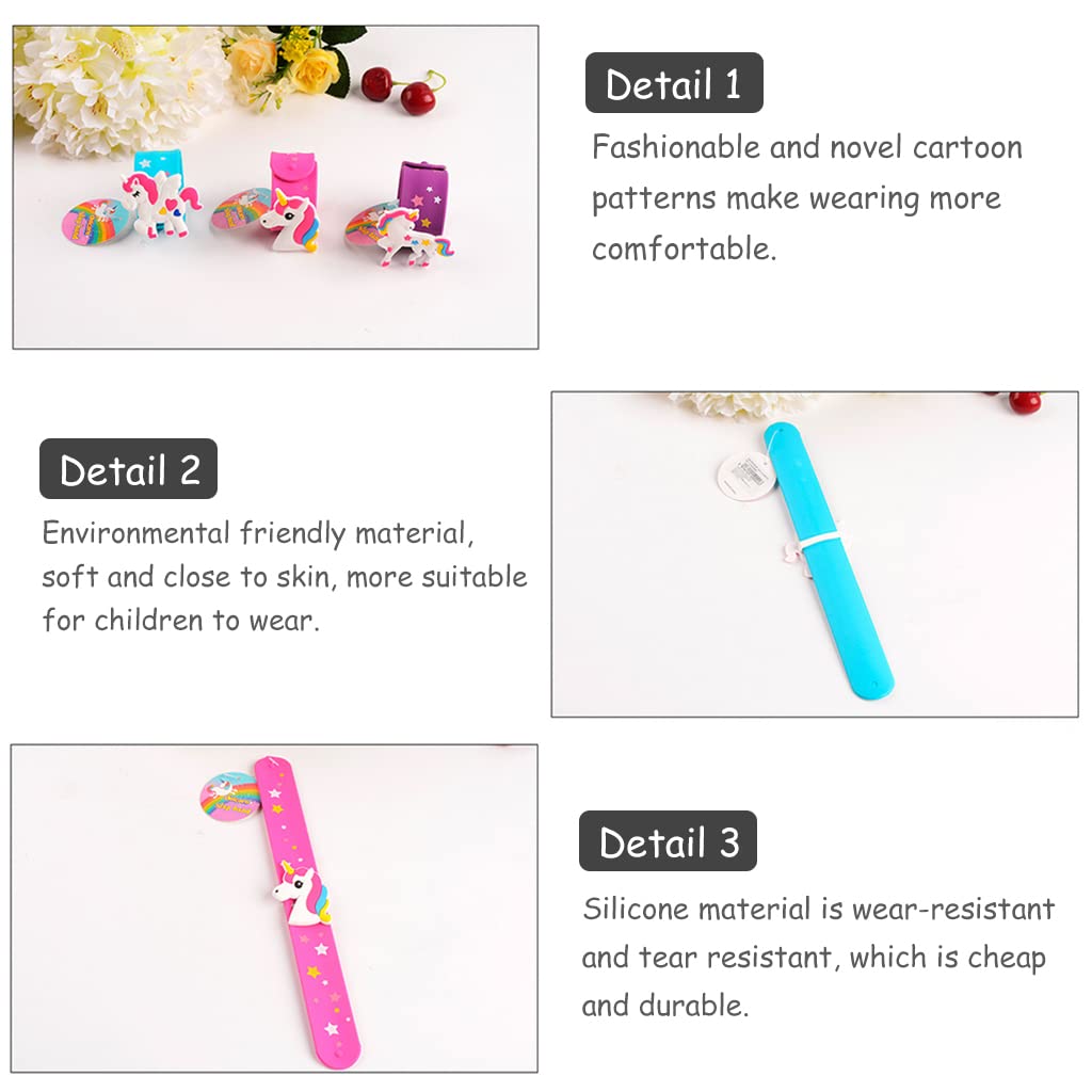 PALAY® 3pcs Unicorn Slap Bracelets Silicone Animal Snap Wristbands Birthday Party For Girls Gifts Favors