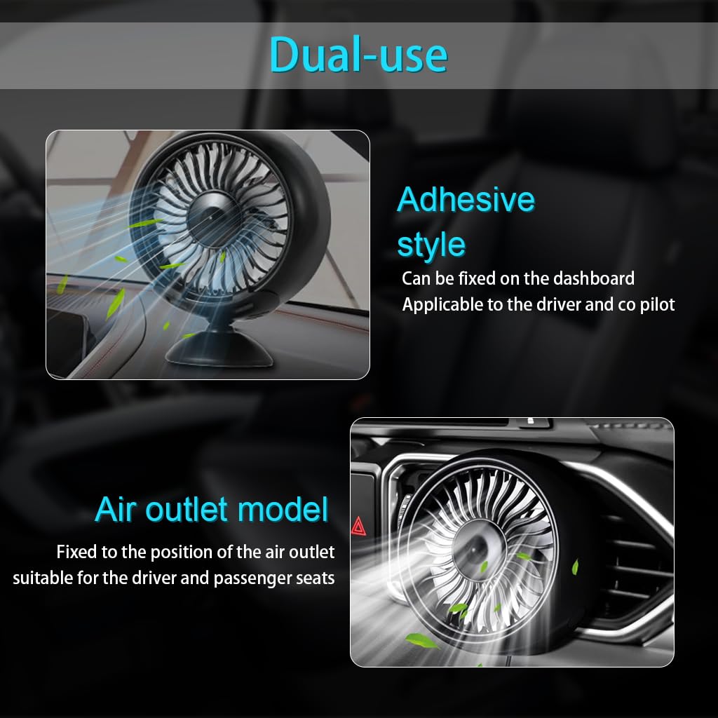 STHIRA USB Car Fan for Dashboard and Air Vent with 3 Speeds and 80cm Cable | LED Cooling