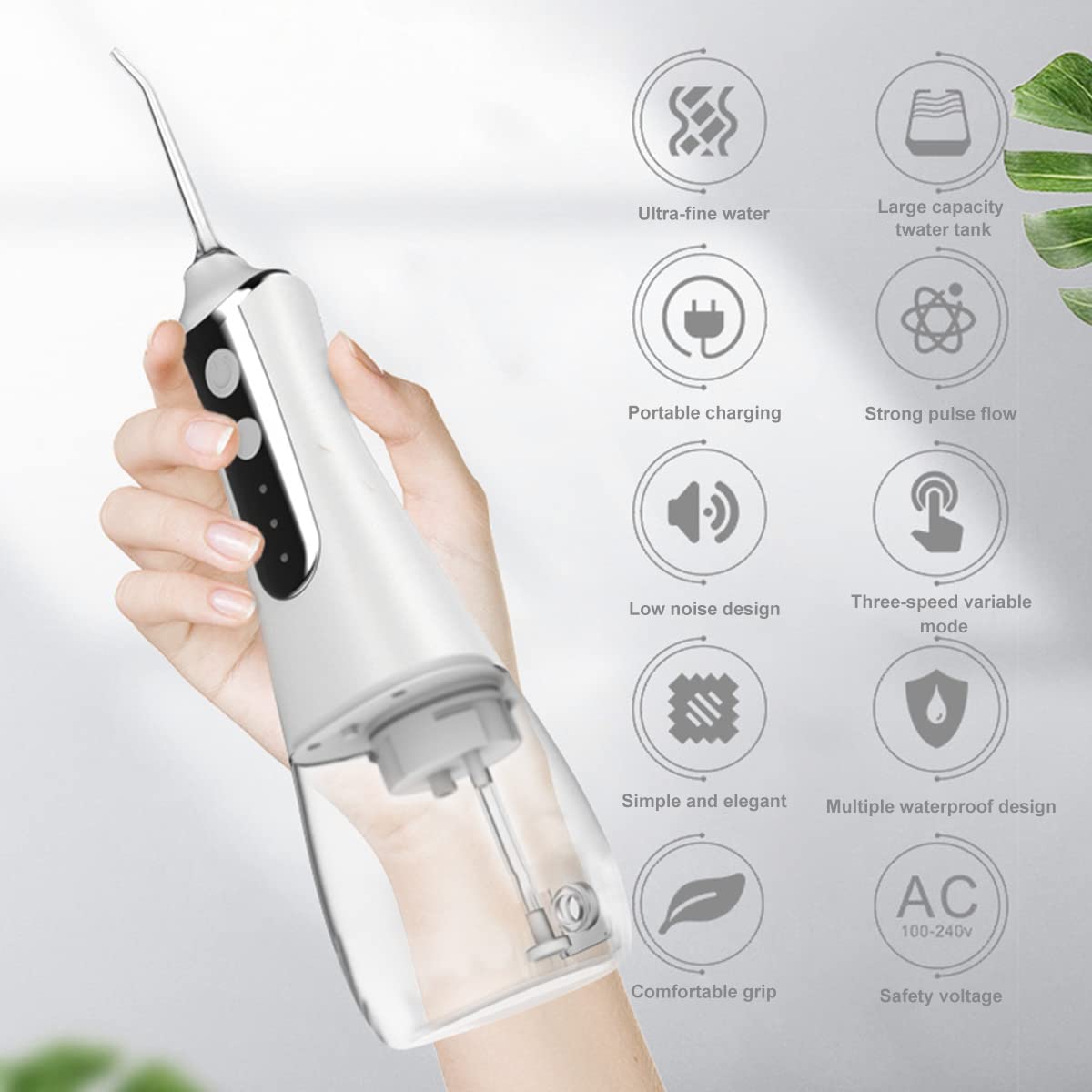 HANNEA Cordless Oral Flosser for Teeth Cleaning with 5 Jet Tips and 360° Rotation | 350ml Water Tank & 3 Modes