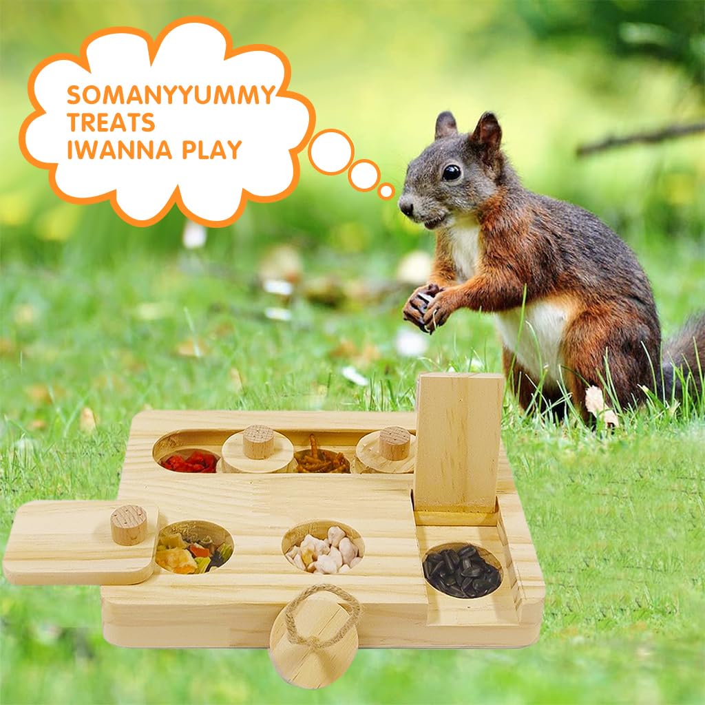 Qpets Guinea Pig Foraging Toy with 6 Compartment Slow Feeder in Wood for Small Pets | 7x5 in