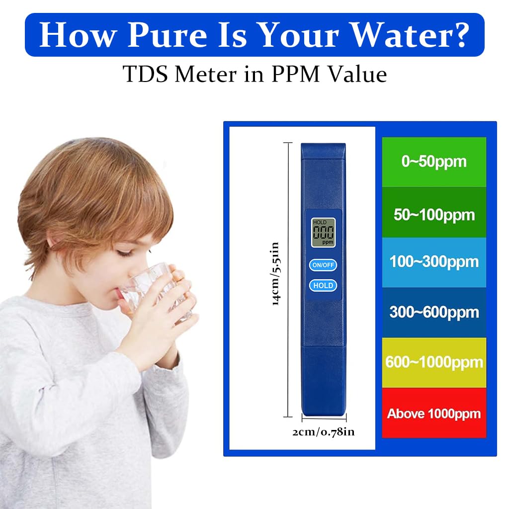 HASTHIP TDS Meter for Pool and Drinking Water with 0-9990ppm LCD Display and Alloy Probes