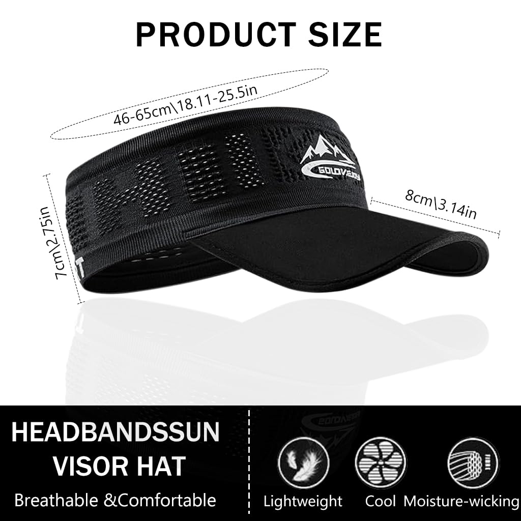 GUSTAVE Sport Cap Visor for Running with 3.5 in Curved Brim and Non Slip Adjustable Band | UPF 50+ Sun Protection