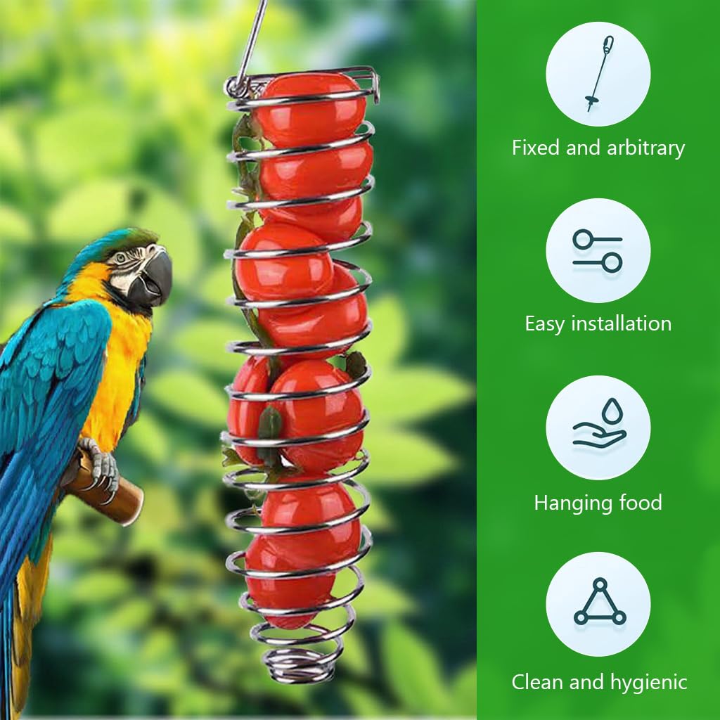 Qpets Parrot Spiral Millet Holder for Cage Feeding 9.5 x 1.8 in with Top Hook | Bird Enrichment Toy