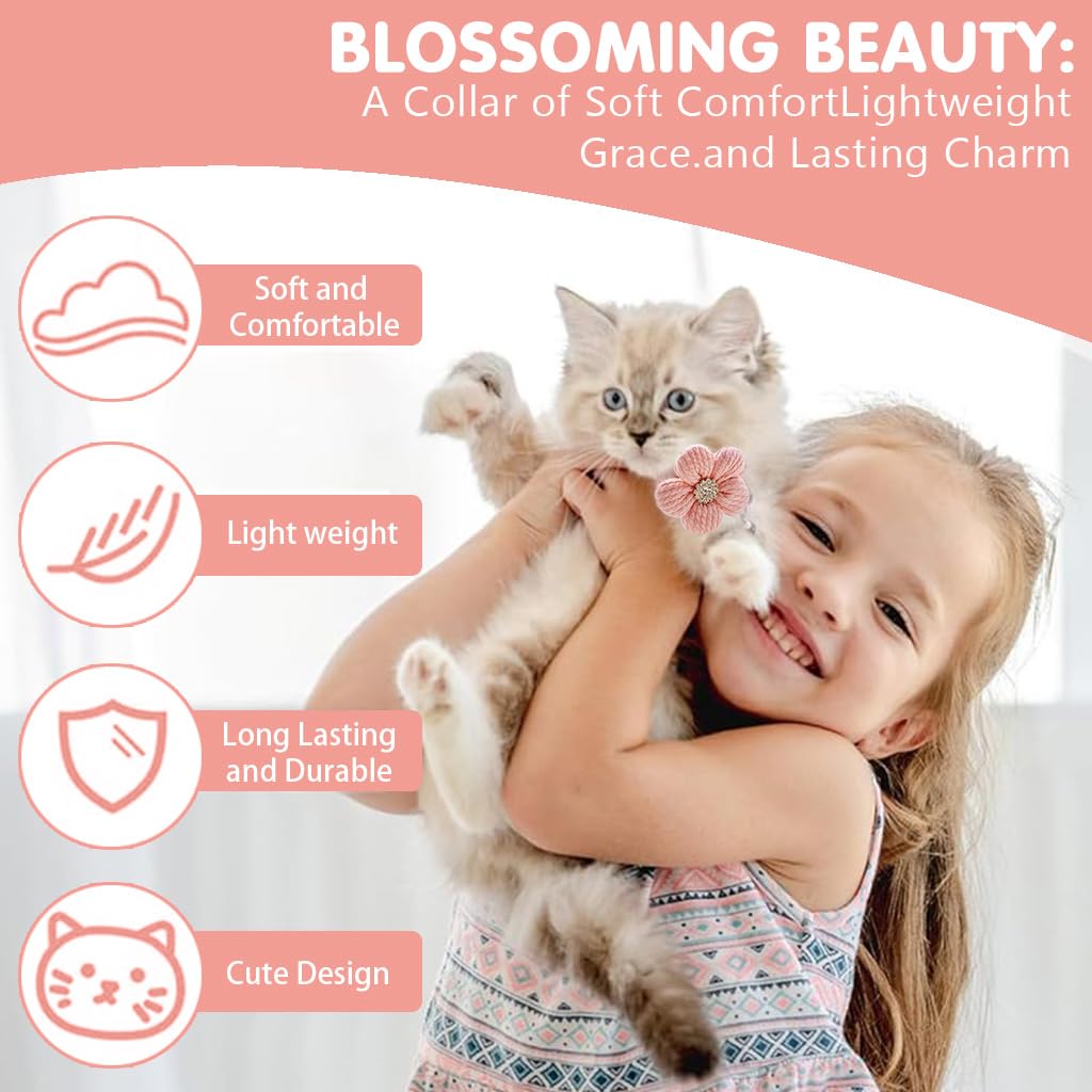 Qpets Cute Flower Cat Collar with Bell featuring Quick Release Buckle and Soft Pink Plush