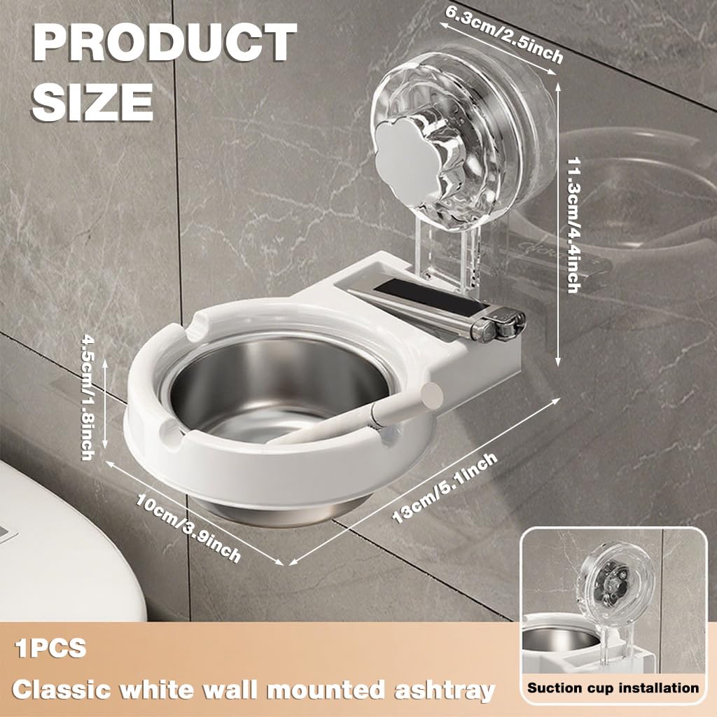 HASTHIP Wall Smoke Ashtray for Bathroom with Suction Cup Mount and Removable Stainless Steel Bowl