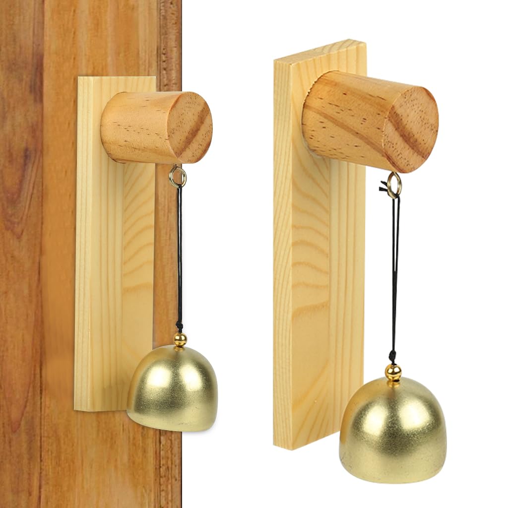 HASTHIP Wooden Door Bell for Home and Shop Entrances with Vintage Wood and Copper Charm