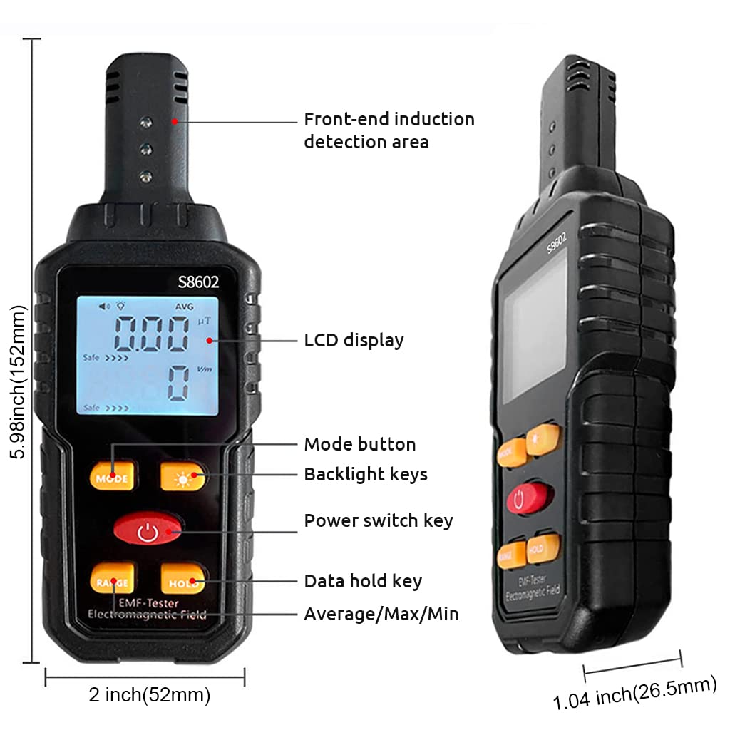 Serplex® EMF Meter 5HZ-3.5G, EMF Detector Digital LCD Backlight Display for Electromagnetic Field, Temperature Detector for EMF Inspections Electromagnetic Radiation Detector with Sound Light Alarm