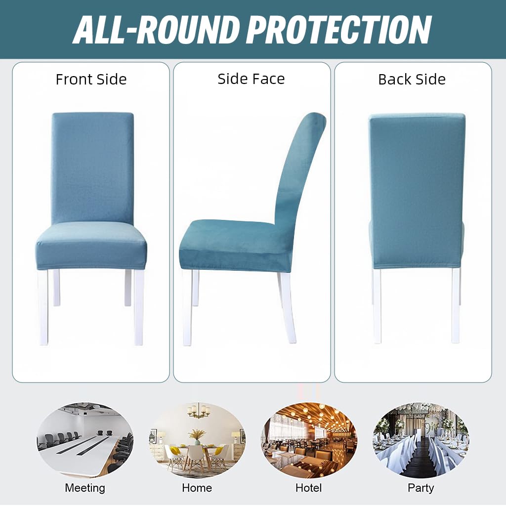 HASTHIP Dining Chair Covers for 14–18 in Seats with Non Slip Elastic Edge | Velvet Blue Set of 6