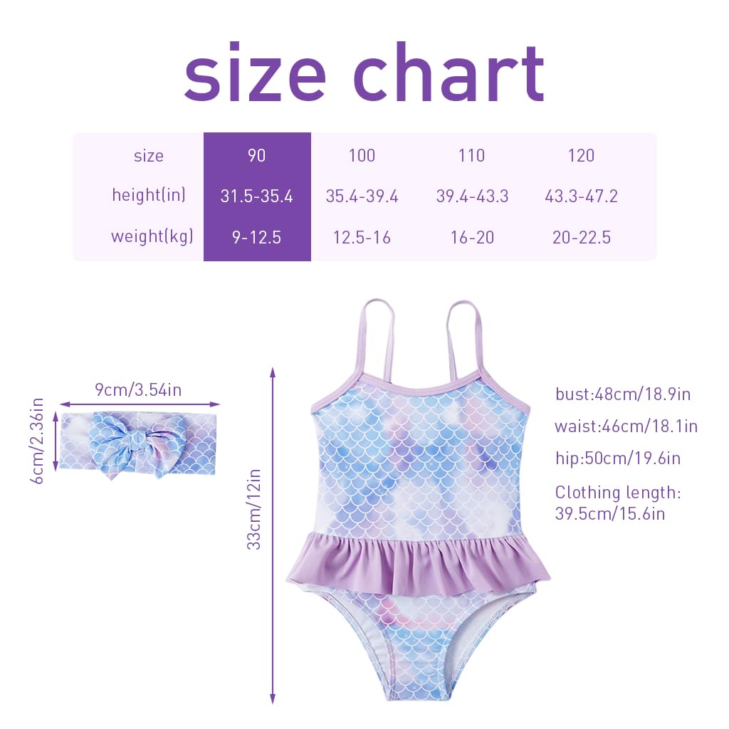 SNOWIE SOFT® Swimming Costume for Kids Girls, Rainbow Mermaid Swimsuit for Girls Fish Scale Printing Swimming Dress for Girls One Piece Cute Cartton Swim Suit for Kids Girls for 12-15 Months