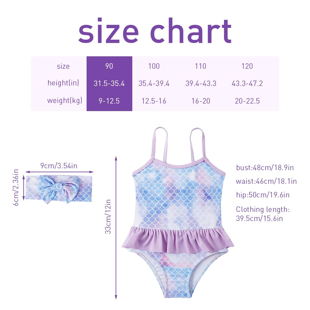 SNOWIE SOFT Mermaid Swimming Costume for Kids Girls featuring Ruffles and Headband | Purple One Piece Swimsuit 12–15 Months
