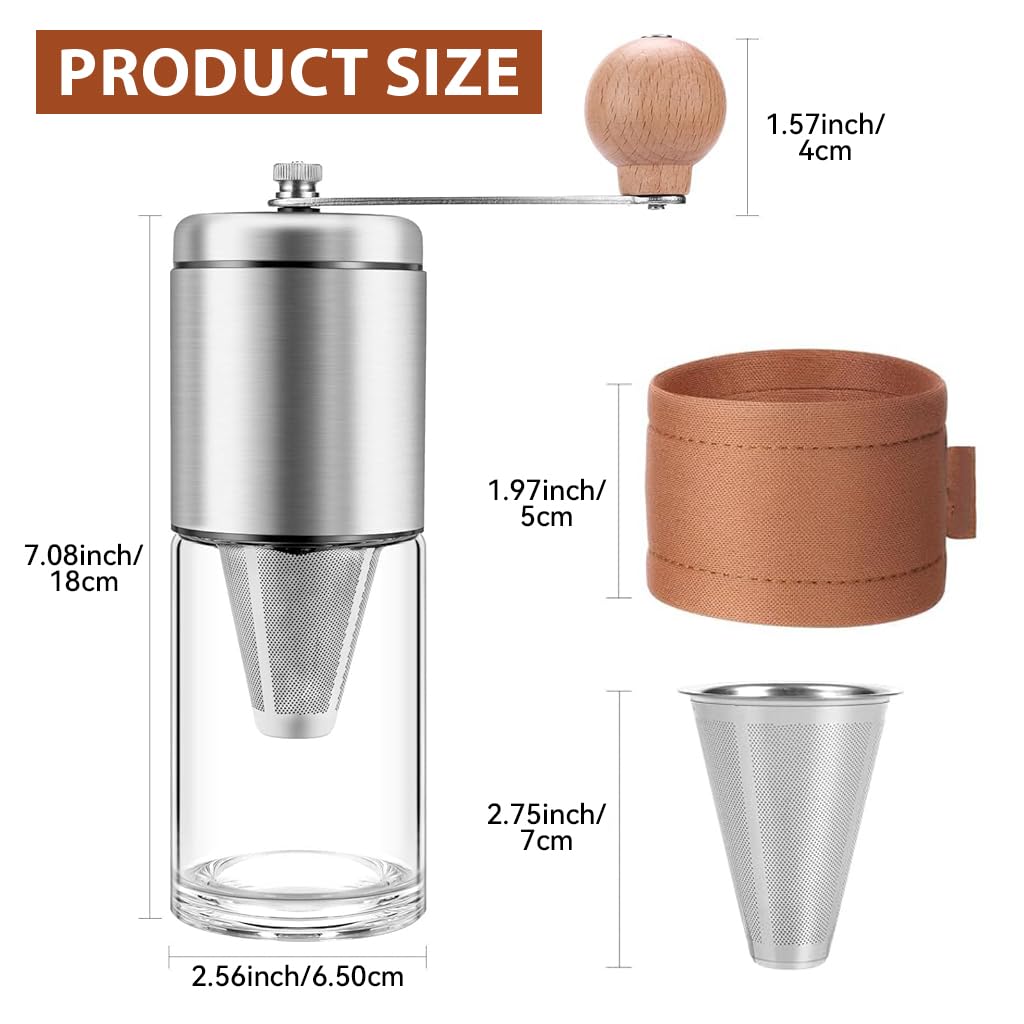 Supvox Manual Coffee Grinder with Smooth Hand Crank and Adjustable Settings | 15g Stainless Steel Portable Mill