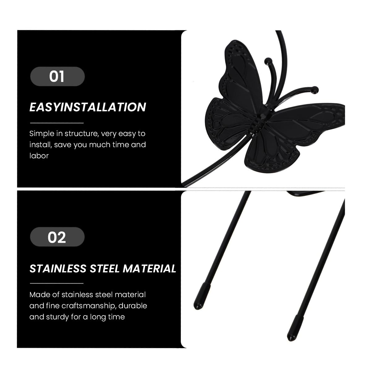 Optifit® 2 Pcs Garden Trellis for Climbing Plants - Black Iron Butterfly Plant Stakes - 30CM Garden Plant Support Sticks - Indoor/Outdoor - Creeper Plant Support for Amaryllis Orchid Lily Rose