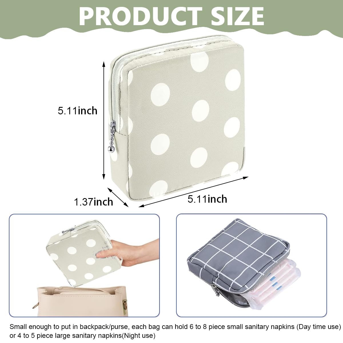 MAYCREATE Sanitary Napkin Pouch Set for Travel with Zipper Closure and Polyester Fabric | 2 Pack 15×15 cm Storage Bags for Women