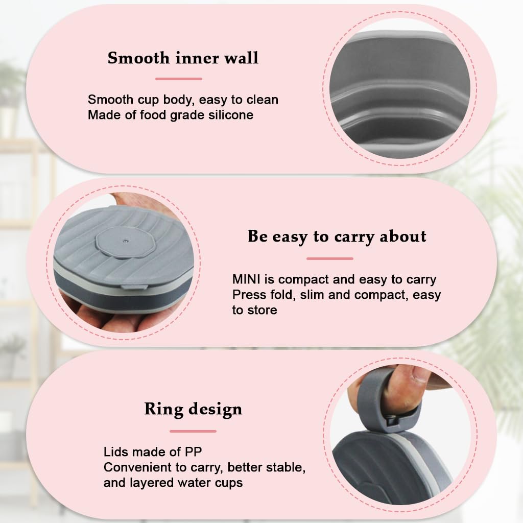 HASTHIP Collapsible Cup for Travel and Camping with Lids and Handles 220ml Silicone | 2 Pack Reusable Foldable Glass