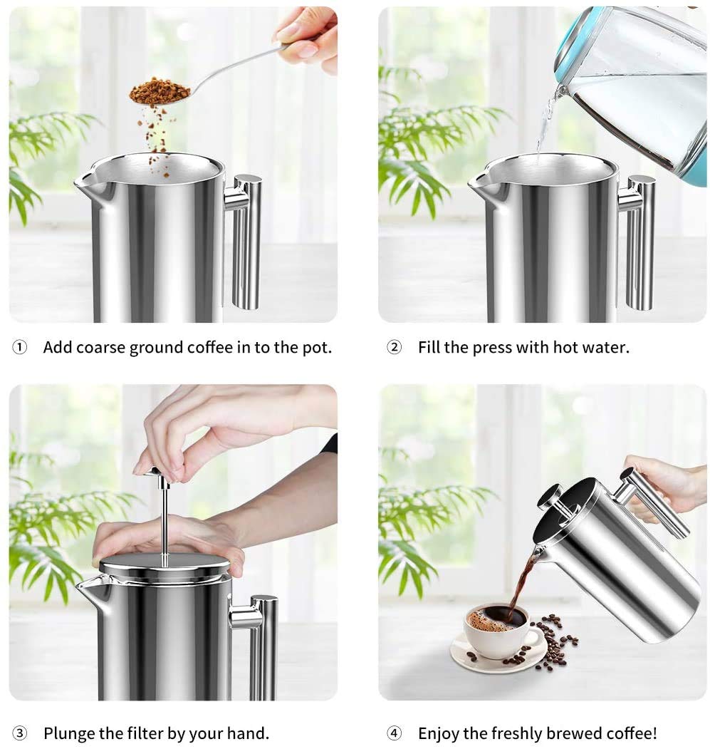 Supvox French Press Coffee Maker 800ML with 4 Level Filtration and 304 Stainless Steel Body