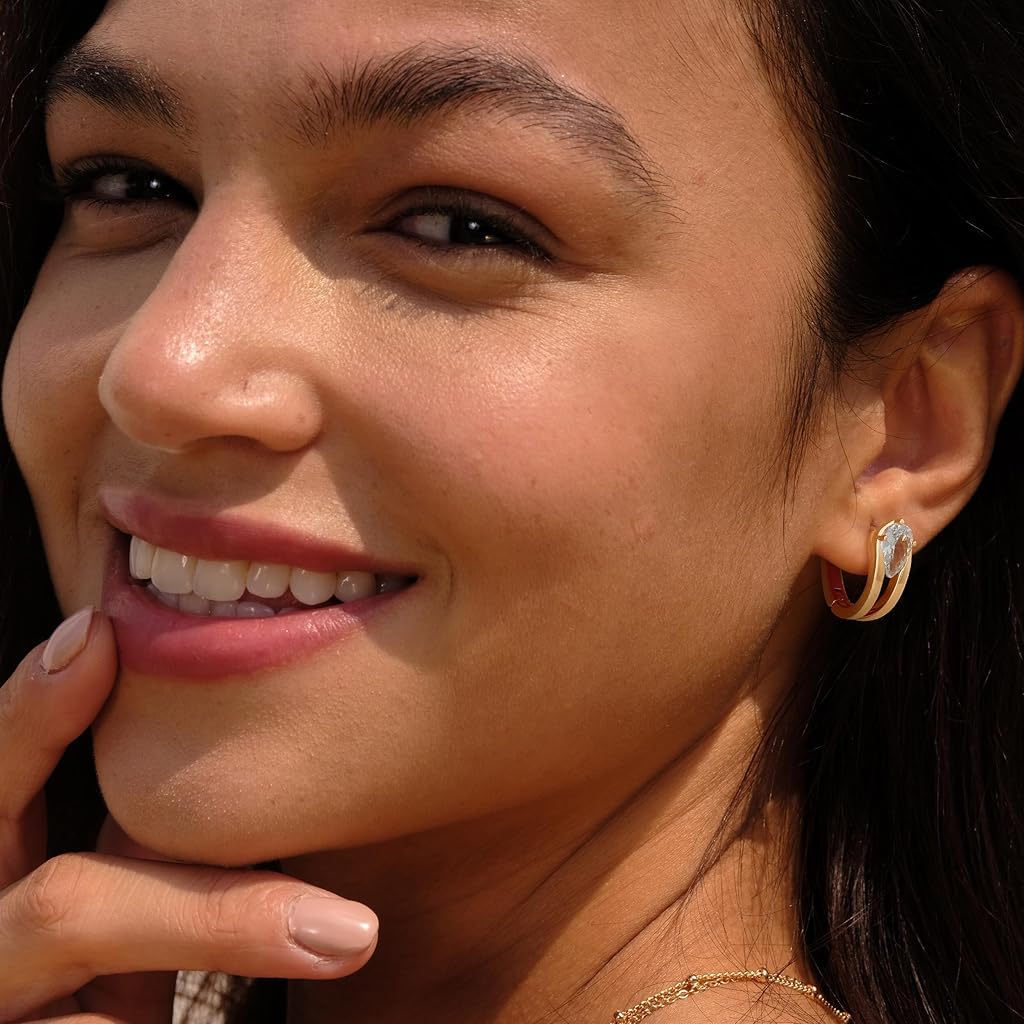 Zibuyu Bold Golden Earring for Women featuring Raindrop Cubic Zirconia and Dainty Loop Design