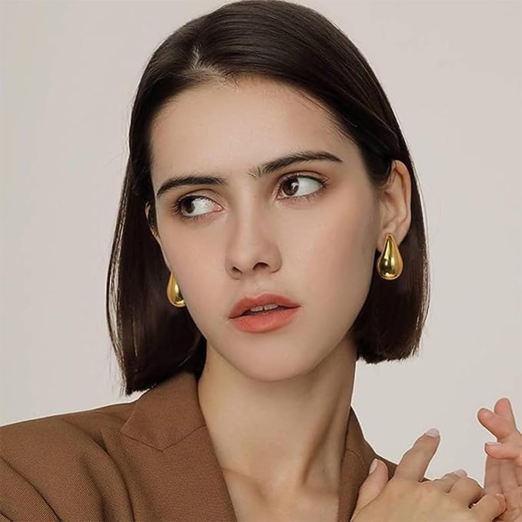 SANNIDHI Gold Necklace Set for Women Stylish Teardrop Studs Earrings Lightweight Aolly Water Drop Pendent Necklace Jewellery Set Birthday Gift for Women and Girls - 3 Pcs