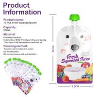 SNOWIE SOFT® 10 Pcs Reusable Baby Food Pouch Squeezable Pouch for Milk Juices, Portable Bottom Double Sealing Strip Design, Leak Proof Food-Grade Baby Food Storage Easy to Refill and Clean (200ML)