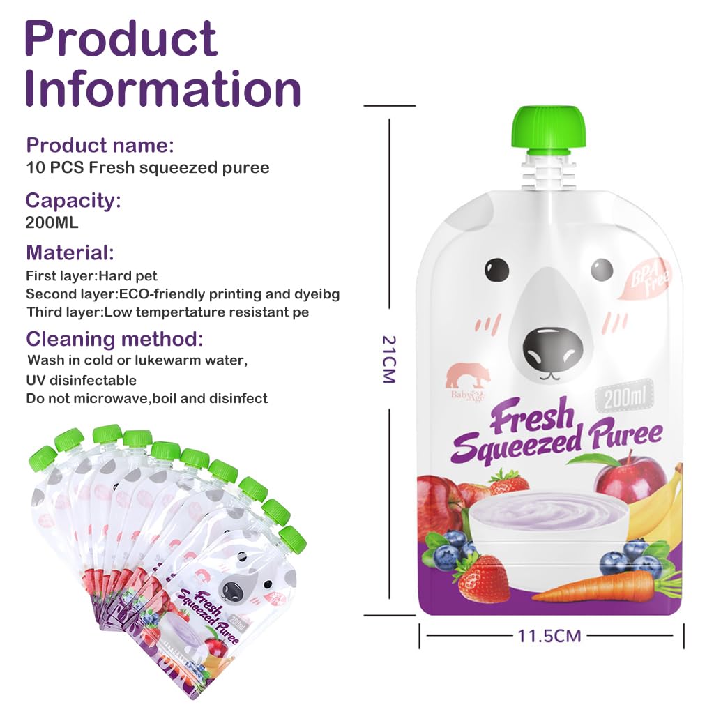 SNOWIE Soft Reusable Baby Food Pouch 30pcs 200ml with Double Sealing Strip | Leak Proof PE Design