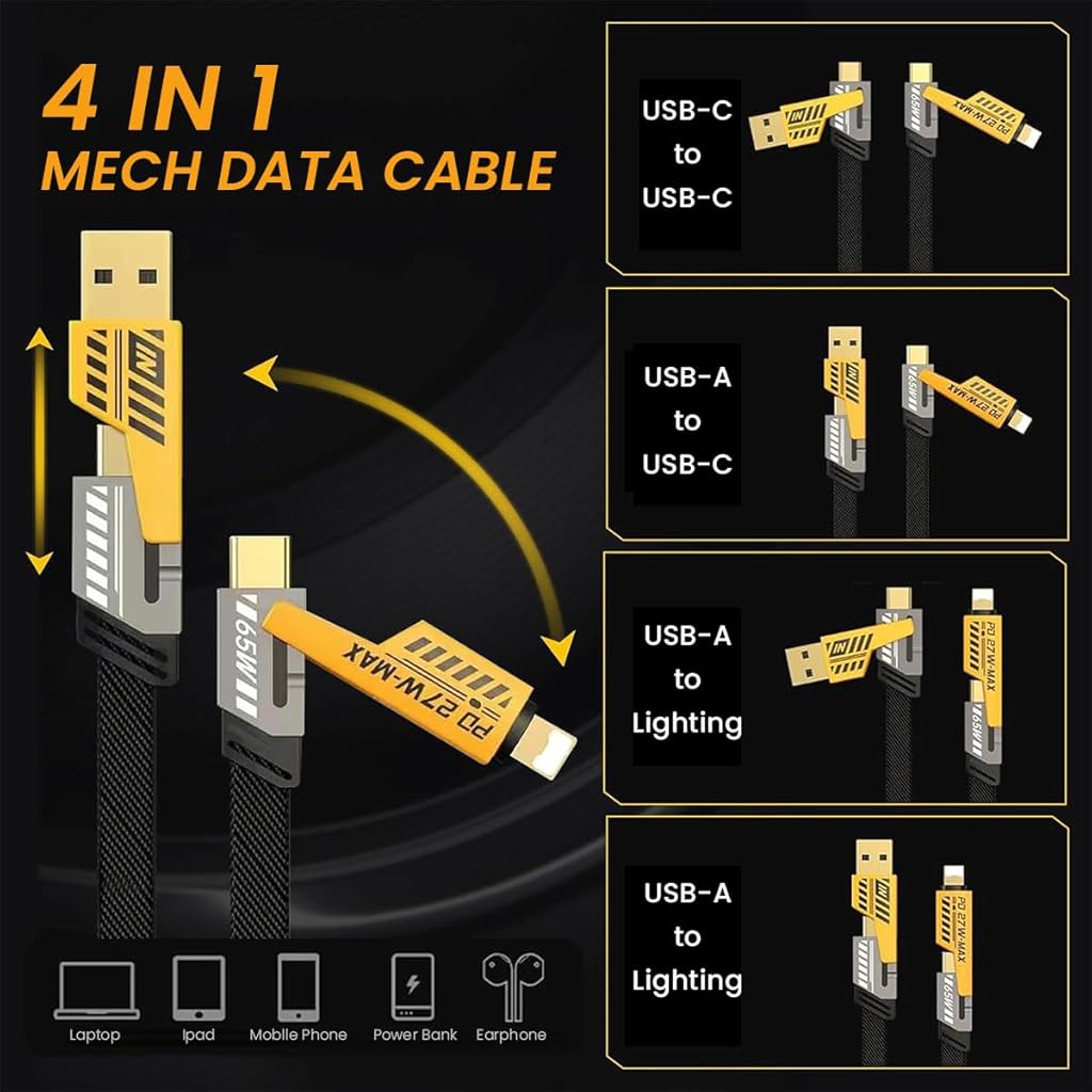 Verilux® USB C Charging Cable USB C Data Cable 4 in 1 USB C to Light-ing USB C to USB A Cable USB A to Ligh-ing Cable Universal PD60W USB C Cable for iPhone 15/14/13, Laptop, Tablets