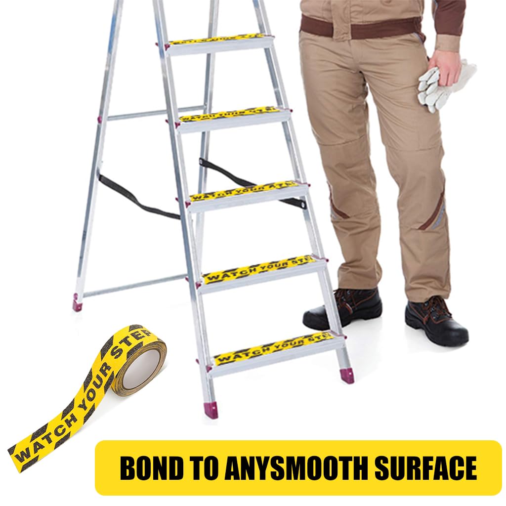 Serplex Watch Your Step Warning Tape for Floors featuring Anti Skid Surface and PVC Material | 1.97 in x 49.2 ft