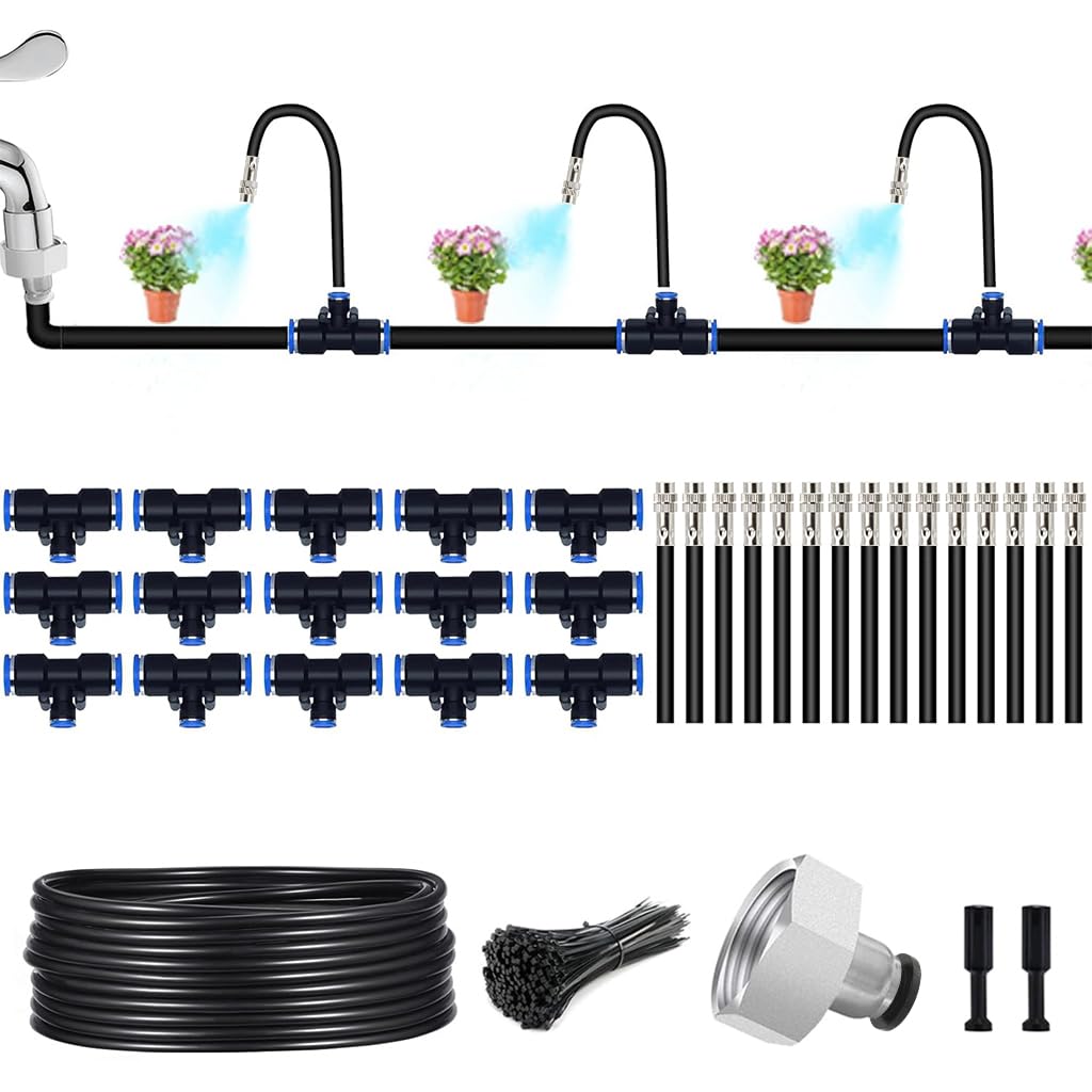 HASTHIP Slow Drip Irrigation Kit 15m Long Drip Water Pipe with 15 Flexible Mist Sprayer Pipes with Tee Joints & 15 Cable Ties Water Saving Drip Irrigation Kit for Flower Bed, Garden, Bush