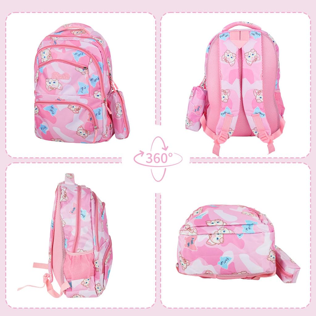 ZIBUYU Cute Girls School Backpack for Kids with Pencil Case and Lunch Box Compartment | Pink Unicorn Design for Ages 6–12
