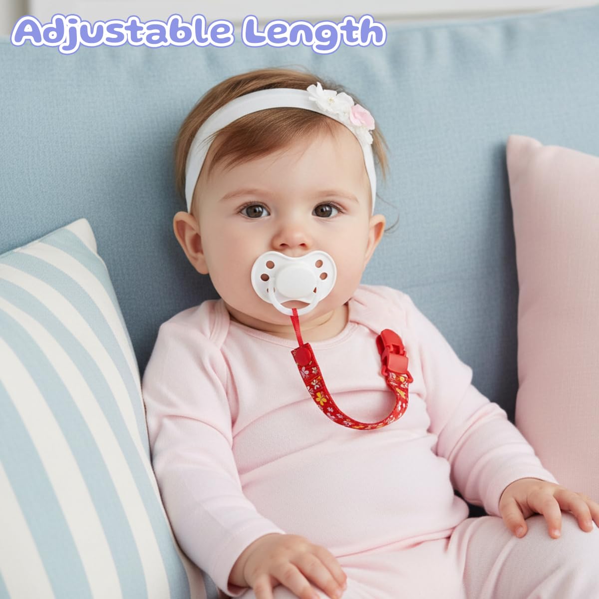 SNOWIE SOFT Baby Pacifier Holder Straps for Secure Use with Clip and Loop | Adjustable 10.8–17 in Polyester Pack