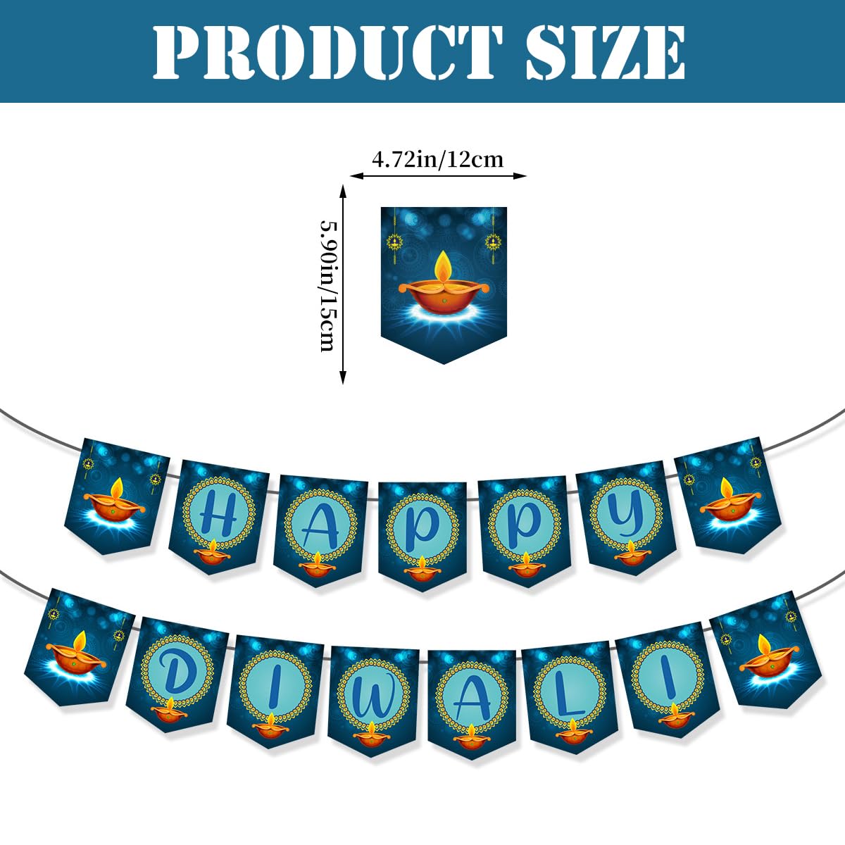 HASTHIP® Happy Diwali Banner and Diwali Decorations Hanging, Wall Decoration Bunting Banner, Cake & Cupcake Toppers, Hanging Diwali Decor for Deepavali Diwali Festival Themed Light Party Decor Favor