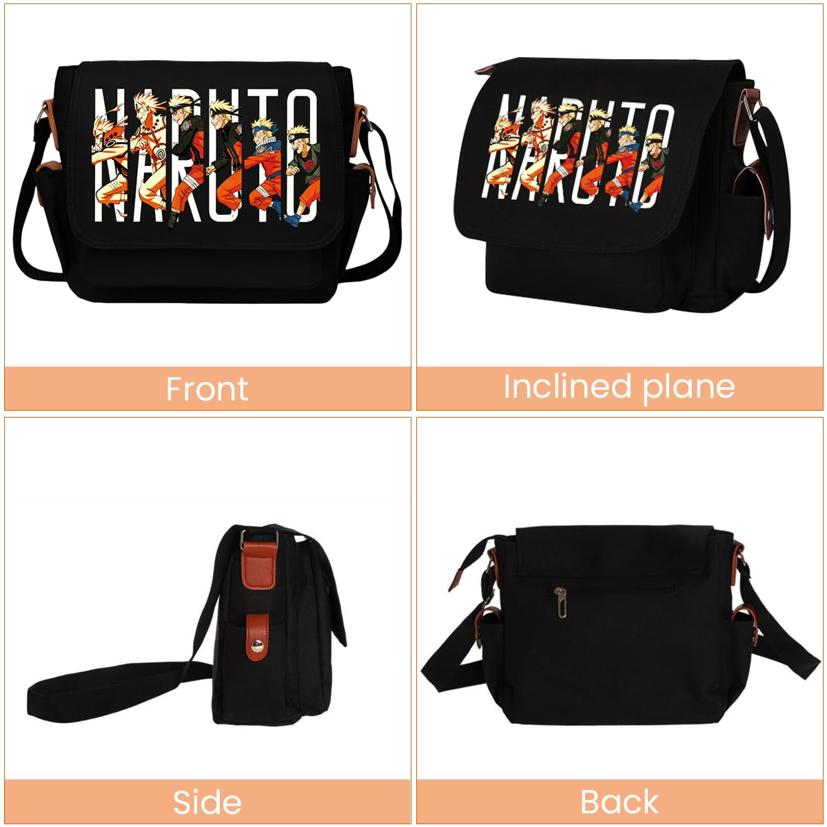 Fancyku Naruto Anime Sling Bag for Travel and Daily Use with Multiple Pockets 33x13x26cm | Canvas Messenger Bag for Men and Women