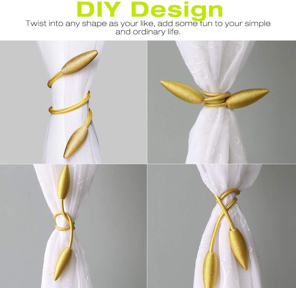 HASTHIP Curtain Tiebacks for Blackout Curtains with Strong Magnetic Hold 48cm Rope | Gold Decorative Drape Holders Pack of 2