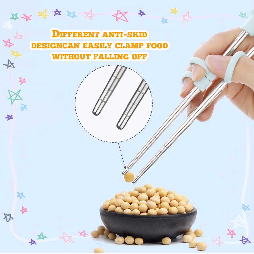 Supvox Training Chopsticks for Kids with Hinged Design and Finger Loops | 2 Pairs Stainless Steel BPA-Free Set