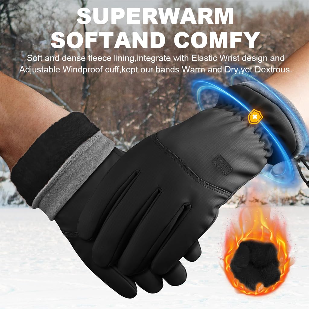 PROBEROS Winter Gloves for Men featuring Windproof Exterior and Anti Slip Grip | Plush Liner Warmth