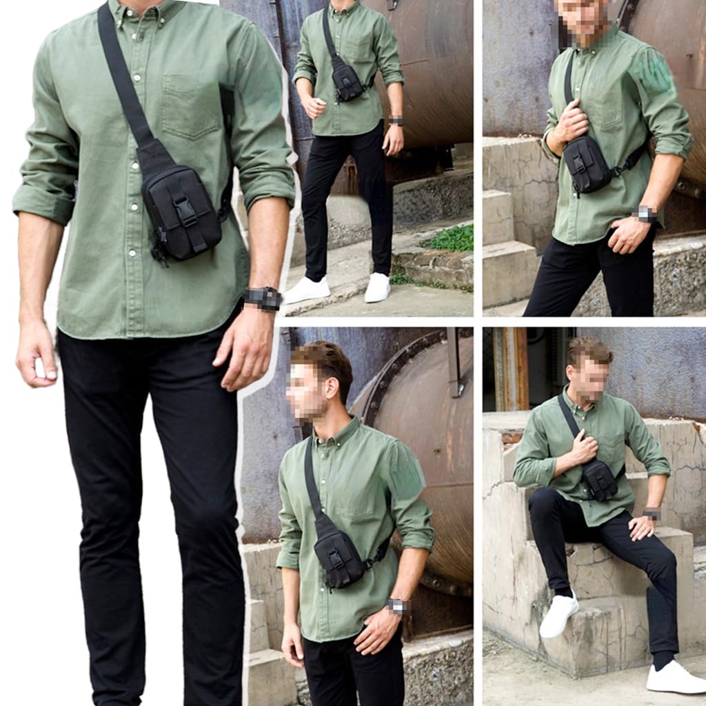 GUSTAVE Small Sling Bag for Travel and Hiking with Multi Layered Pockets and Waterproof Nylon | Black Crossbody for Men