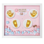 PATPAT® Baby Clay Footprint & Hand Print Kit Golden Paints Baby Hand & Foot Clay Kit with Photo Frame & Accessories Newborn Handprint and Footprint Clay Kit, Baby Shower Gift for Girls (Pink)