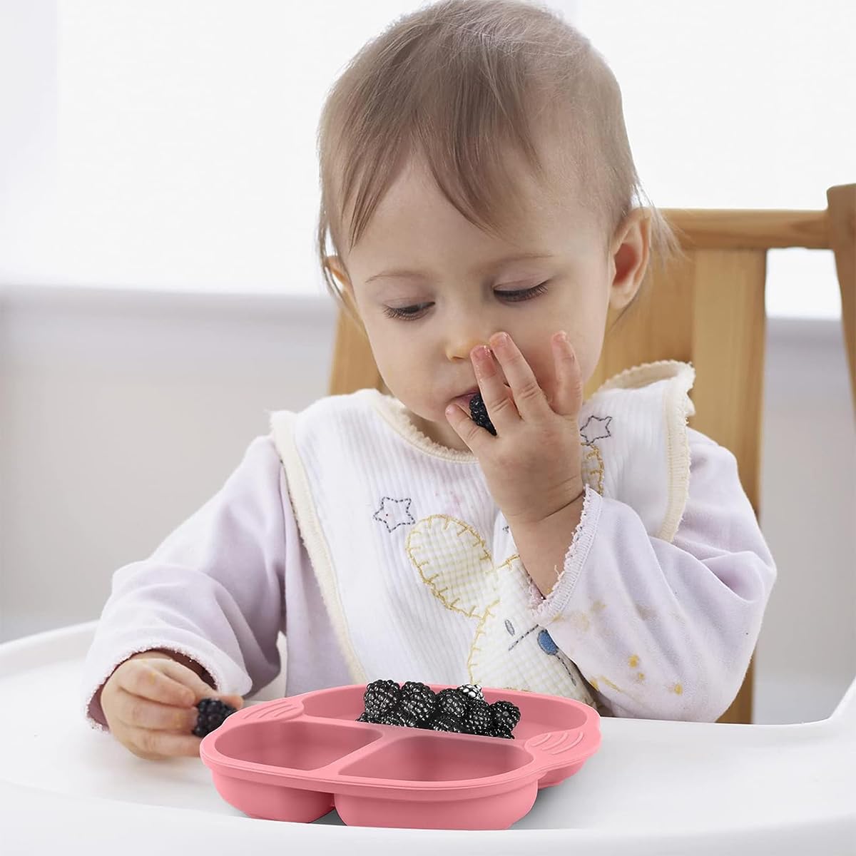 SNOWIE SOFT Baby Food Plate with 4 Strong Suction Cups and BPA Free Silicone | Pink Feeding Set