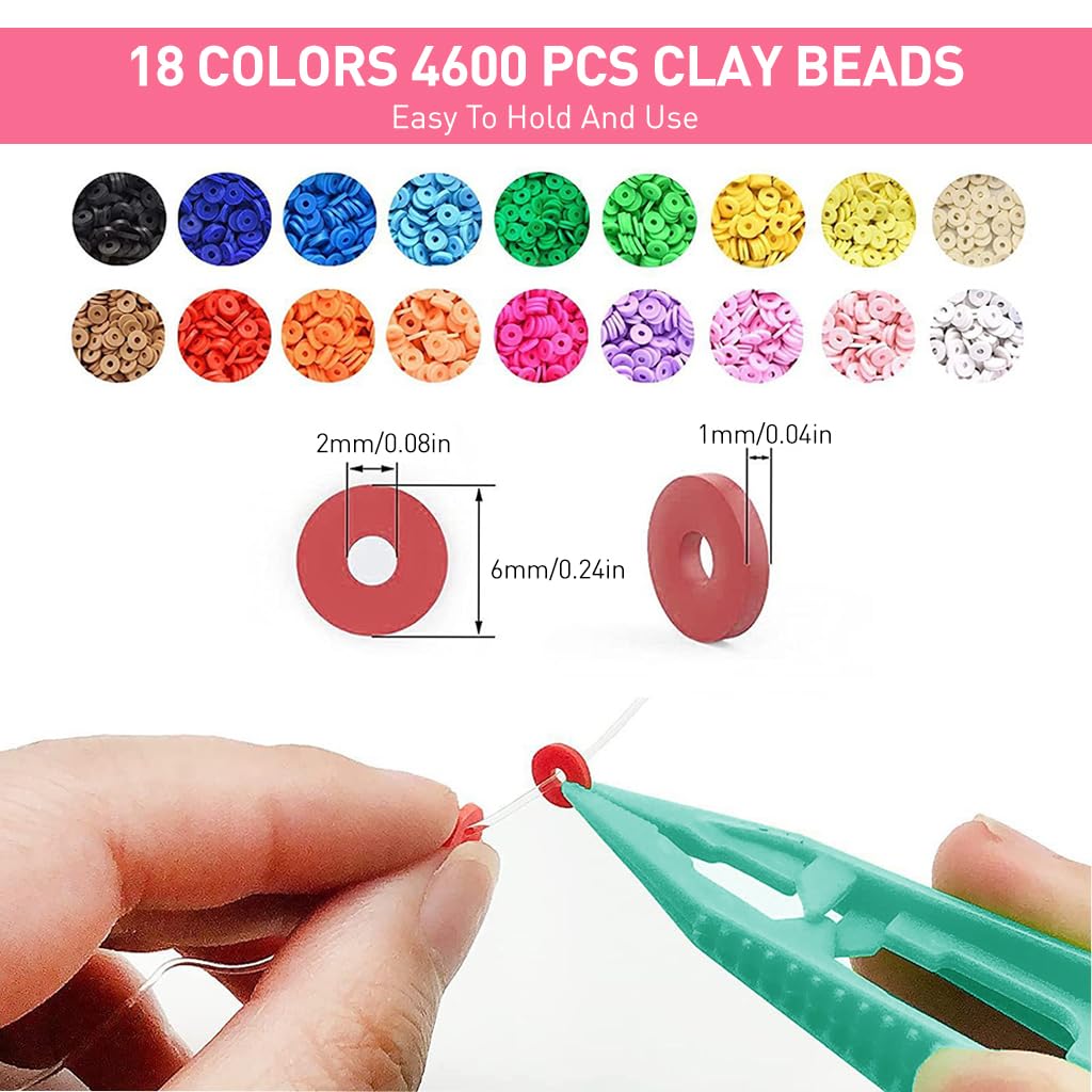 SANNIDHI Clay Beads Bracelet Making Kit for DIY Jewelry with 5100 pcs and 18 Colors | Gift for Kids and Beginners