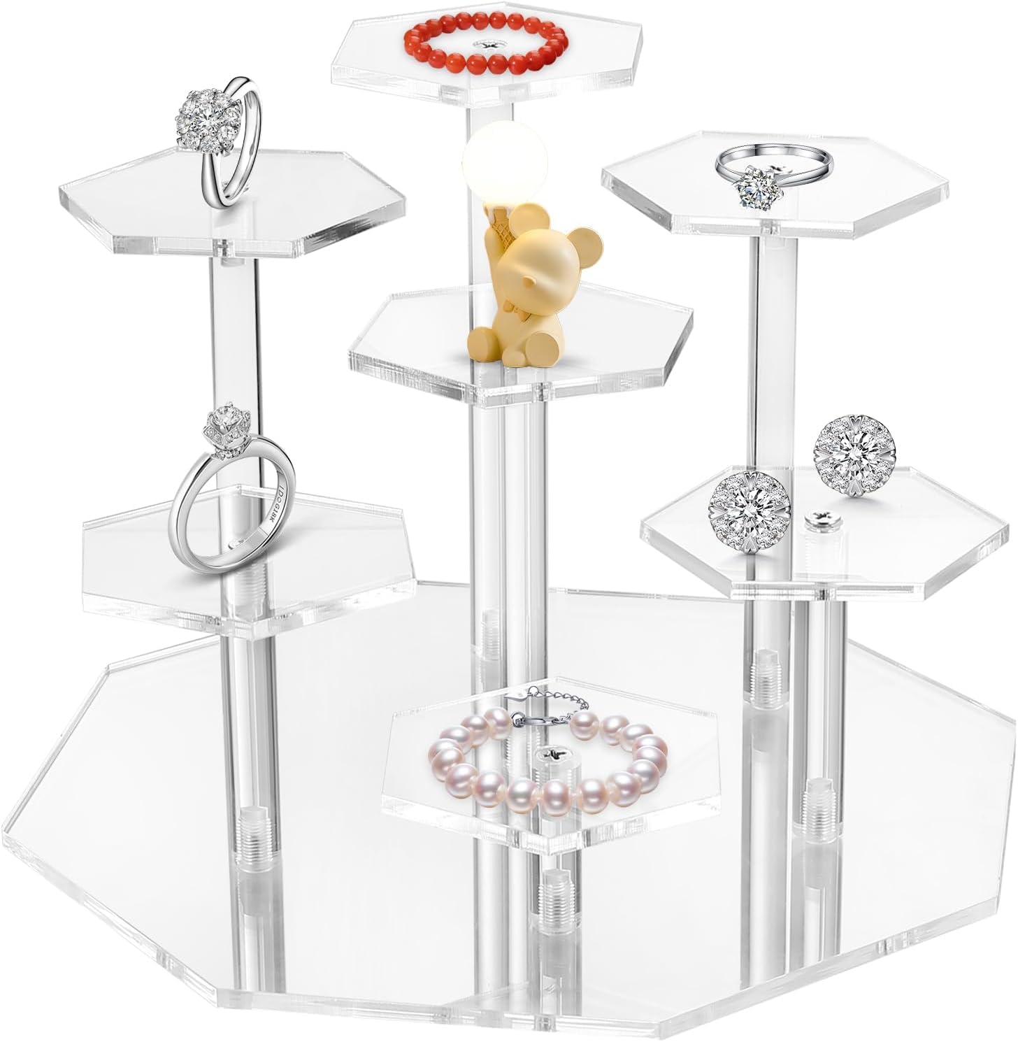 HASTHIP Collectible Figure Stand for Action Figures with 7 Hexagonal Bases | Clear Acrylic Display